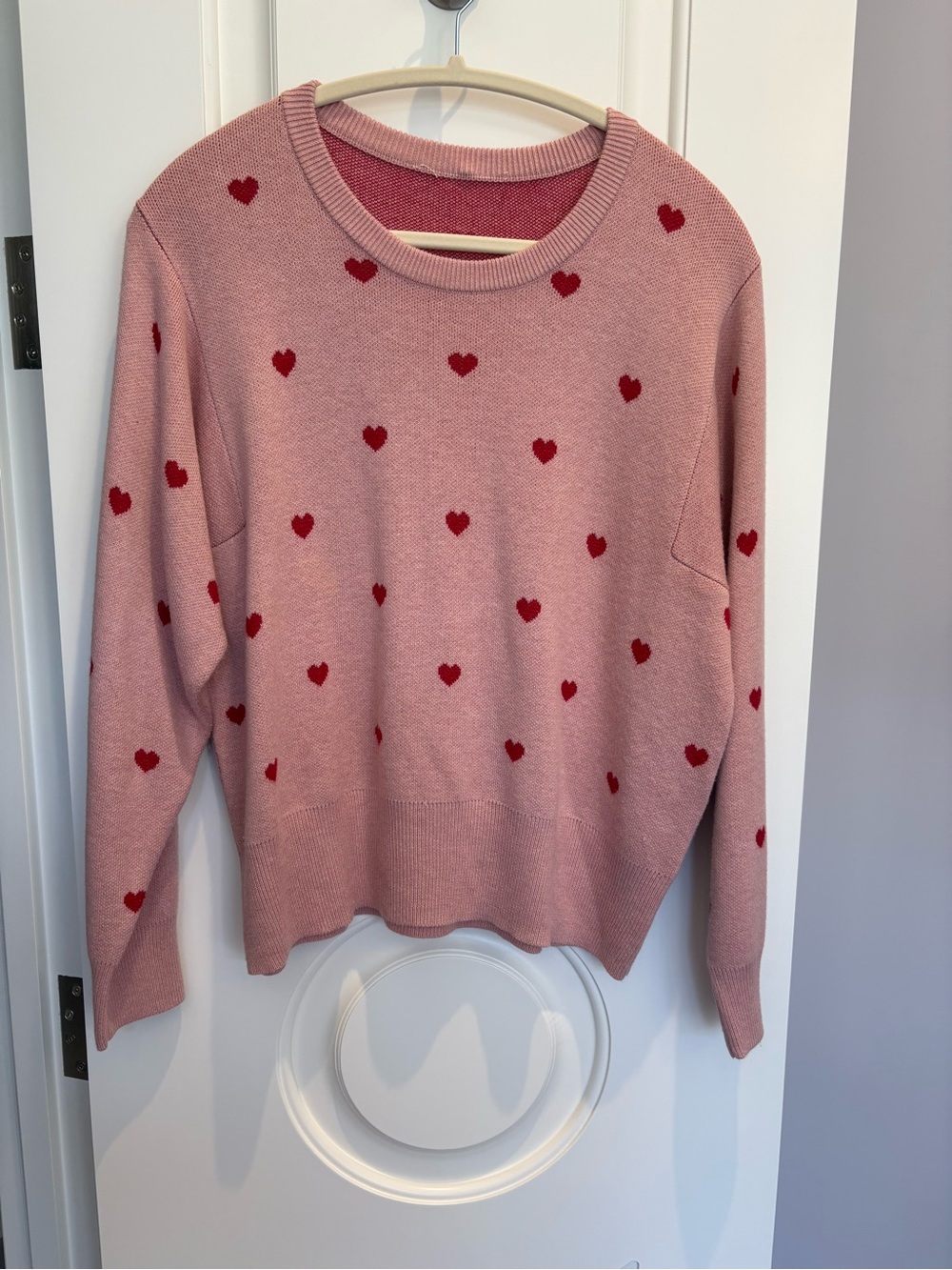 Pink Heart-Print Crewneck Sweater